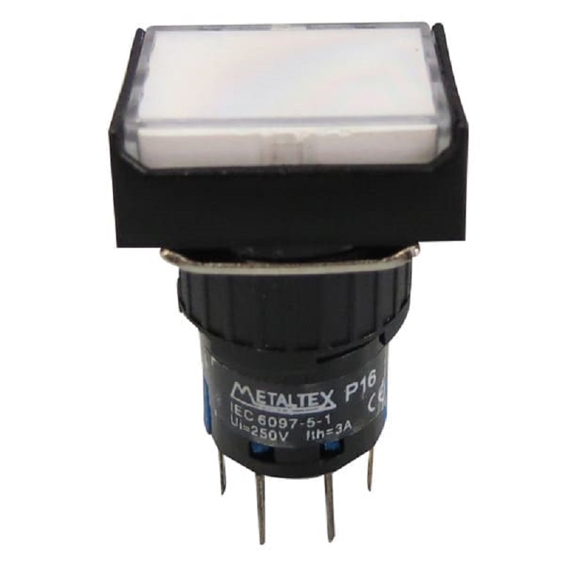 P16-BL7-W2-PULSADOR ILUMINADO 16MM RETANGULAR S/ RETENÇÃO - BRANCO 24V - 2 REV